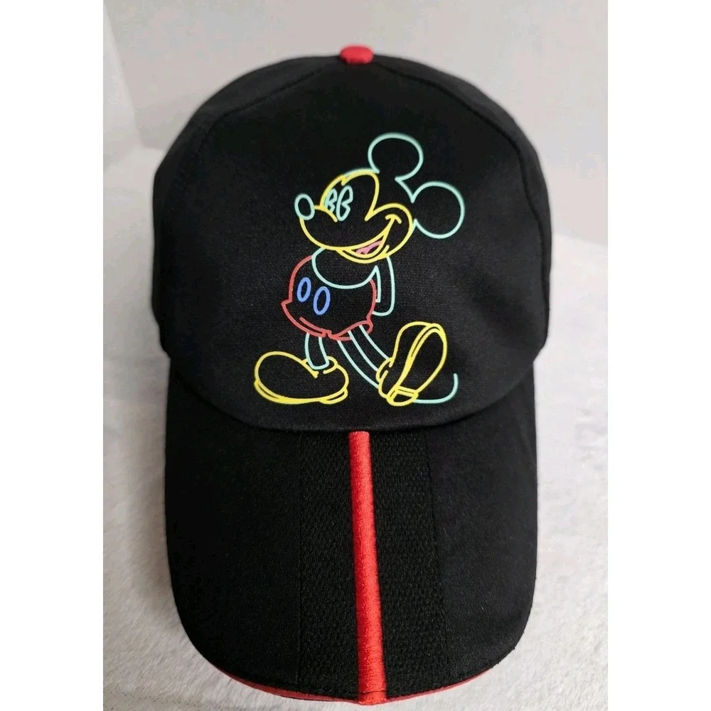 Disney Parks Hat Cap Snap Back Adult Black Mickey Mouse‎ Neon Outline Baseball